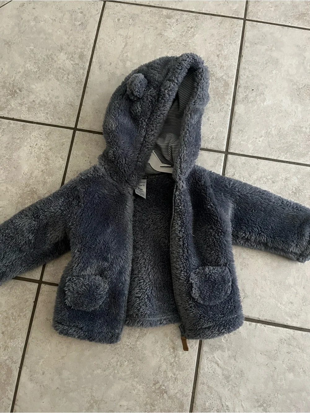 Plush Hooded Teddy Jacket for Kids - Gray